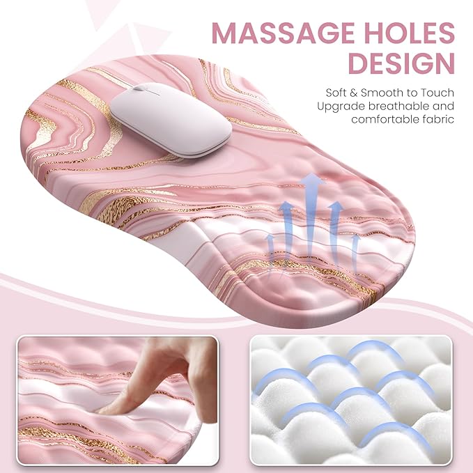 Pink Desk Mat, Desk Mat for Mouse, Computer Mats, Rose Gold Mouse Pad and Keyboard Wrist Rest, Memory Foam Wrist Rest for Mouse (Rose Gold Pink)