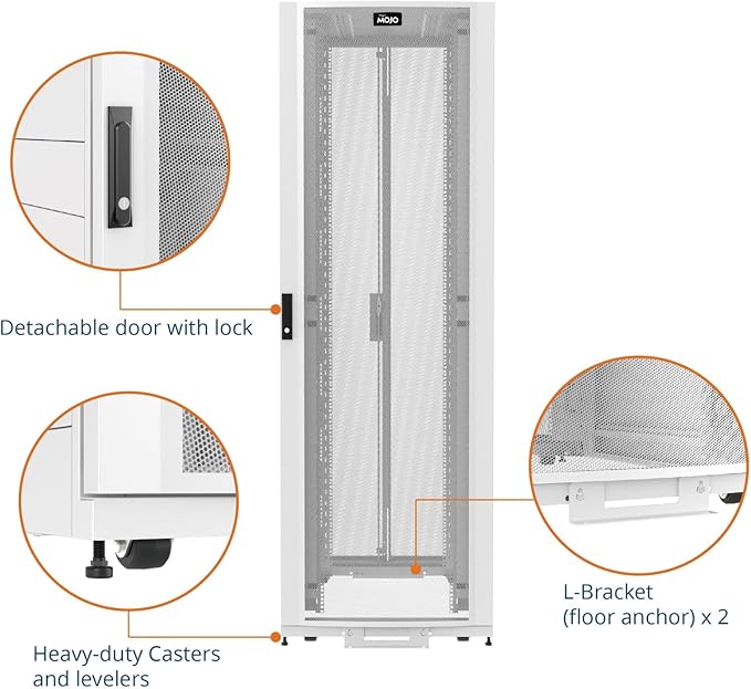 Tecmojo 48U Server Rack Cabinet - PRE-Assembled 32inch Width 48inch Depth IT Network Equipment Cabinet Rack Enclosure with Casters - 3000lbs Weight Capacity, White