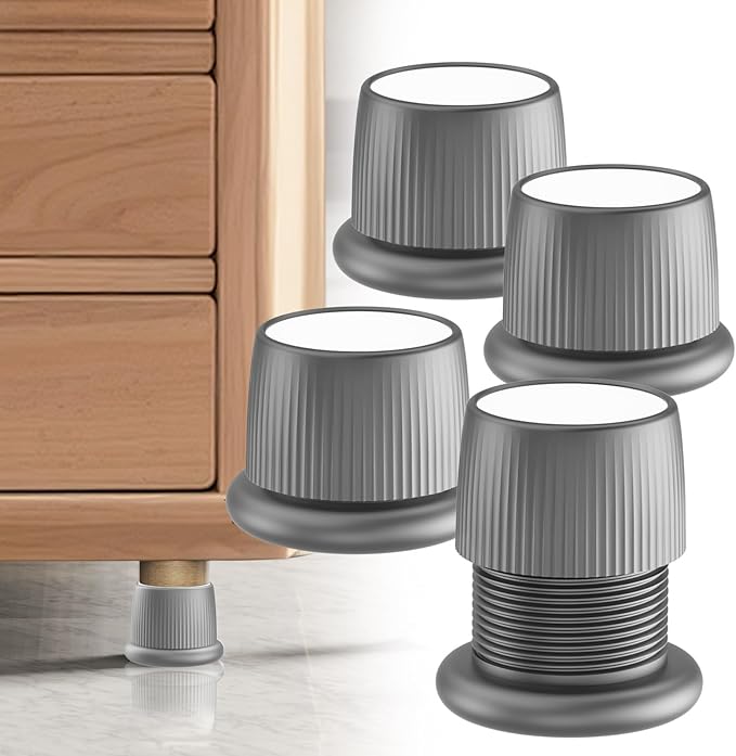 1.6-2.6 Inch Adjustable Bed Risers, Durable ABS & Anti Slip Bed Stoppers for Headboard, Suitable for Small Furniture Risers, Such As Table Risers, Chair Risers, Desk Leg Riser, Gray 4 Pack