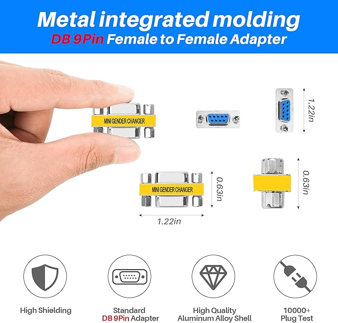 9-Pin DB9 Coupler 4 Pack, 9-Pin DB9 Female to Female Adapter Connector, Mini Gender Changer Extender Support 1080P Full HD-RS232 Serial Cable Coupler for Data Transfer