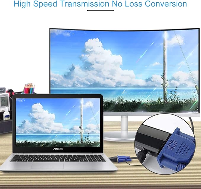 Guamar HDMI to VGA Adapter Converter with 3.5mm Audio Jack Cable for Older Monitor TV Computer Laptop PC Projector Desktop - 1080P HDMI Male to VGA Female Display Gold-Plated