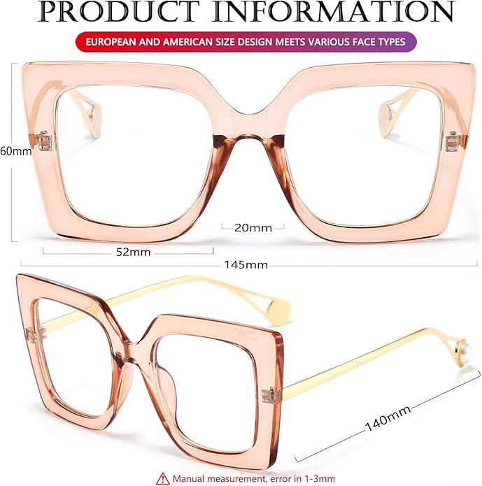 AIEYEZO Oversized Blue Light Glasses for Women, Anti Fatigue Prevent Headache Computer Eyeglasses