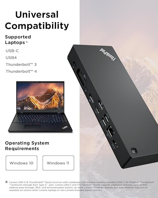 Lenovo ThinkPad Universal Thunderbolt 4 Dock, 4 Displays, Dynamic Power Charging up to 100W, Black