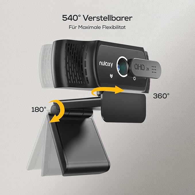 Nulaxy QHD 2K Webcam with Auto Light Correction, PC Camera with Dual Noise-Cancelling Mics, 1.5M USB Plug & Play, 92° Ultra Wide-Angle Lens with Privacy Cover, for Video Calling and Conferencing