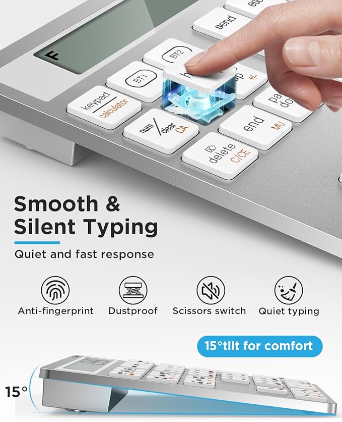 HoRiMe Number Pad for Laptop - Rechargeable Wireless Number Keypad 34 Keys with Dual Bluetooth, 2 in 1 Numeric Keypad Calculator with Display - Portable Slim Numpad for Windows, Mac, iMac, PC, Tablet