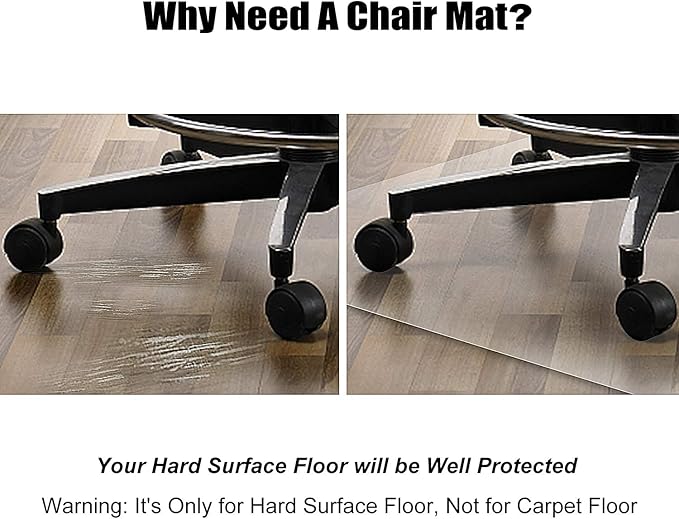 Azadx Large Chair Mat for Hardwood Floor 48 x 59'', Clear Office Chair Mat for Hard Floors Rectangle, Plastic Floor Mat for Wooden/Tile Floor