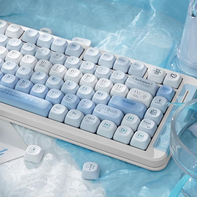 Blue PBT Keycaps, MOA Profile Keyboard Keycaps, Dye-Sub Keycap Set 120 Keys Cute Key Cap for 61/64/68/84/87/100/104/108 Cherry MX Switches Gaming Mechanical Keyboards