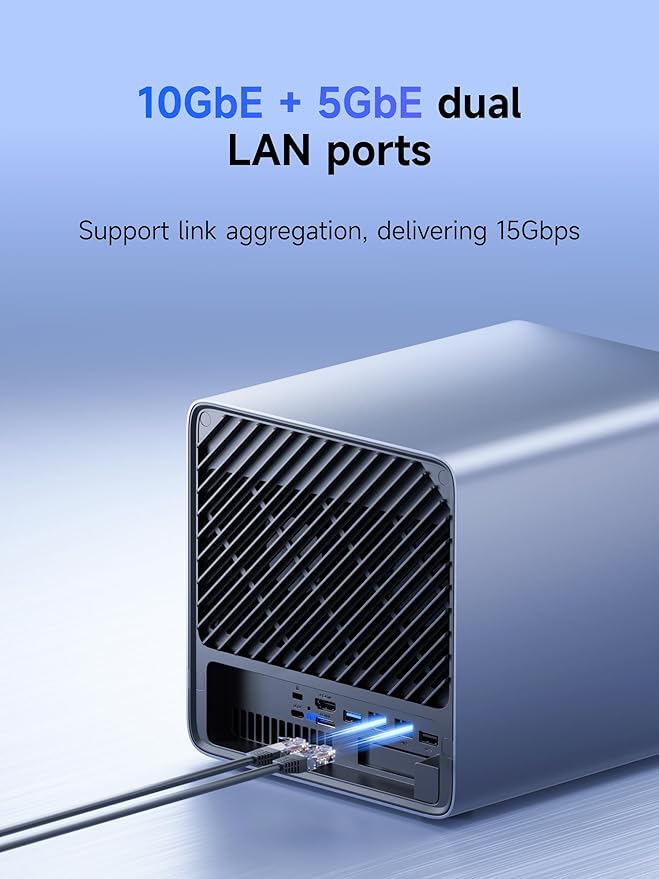 MINISFORUM N5 Air 5-Bay Desktop NAS, AMD Ryzen 7 255, 8C/16T CPU, Radeon 780M, No RAM,No HDD,64GB SSD(MinisCloud OS), 3×M.2 NVMe, 10GbE + 5GbE, OCuLink and USB4 Ports, PCIe x16 Expansion Slot