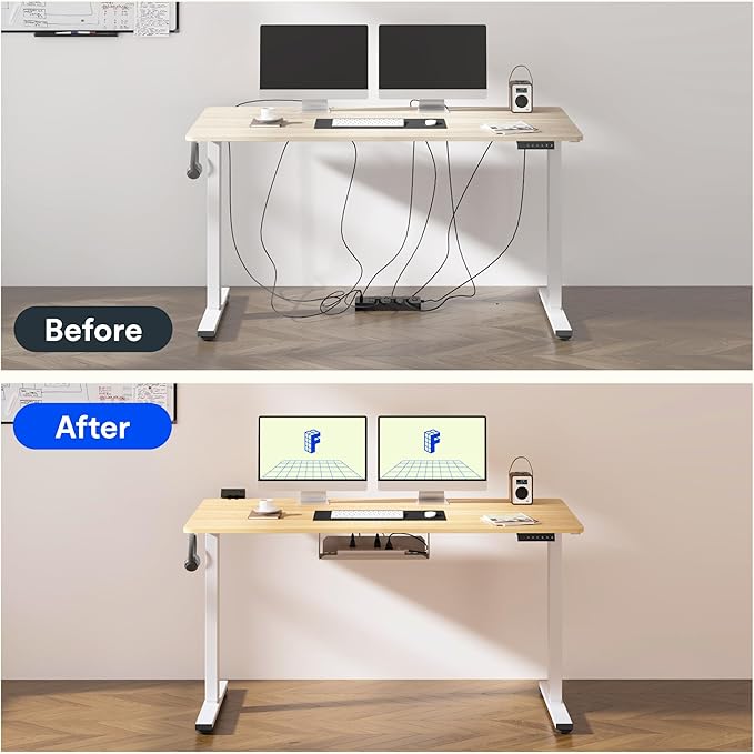 FLEXISPOT EN2 Standing Desk Frame with Clamp Power Strip and Cable Management Tray, Electric Sit Stand Desk Base with Memory Controller for Home and Office (White Frame Only)