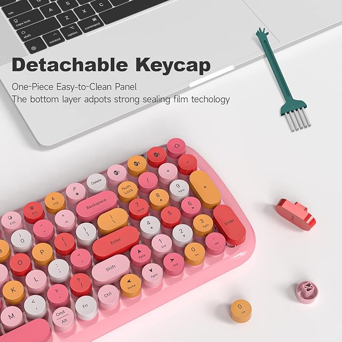 MOFII Wireless Keyboard and Mouse Combo, Full-Size Retro Typewriter-Style Wireless Keyboard with Optical Mouse for Computer/Laptop/Windows/Mac (Light Pink)