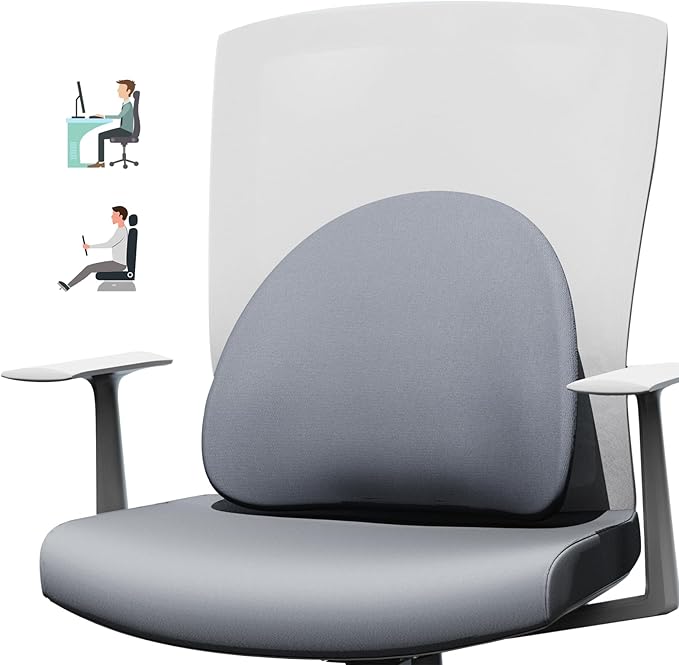 Lumbar Support Pillow for Office Chair & Car - All-Season Adaptive Memory Foam, Ergonomic Back Support for Lower Back Pain Relief, Stay-Put Non-Staining Silicone Grip (Gray)