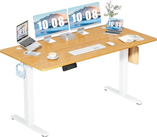 DUMOS 63 Inch Electric Standing Desk Height Adjustable, Sit to Stand Computer Workstations Large Work PC Table Home Office Writing Gaming Desks with Memory Presets for Walking Pad, Bedroom, Oak