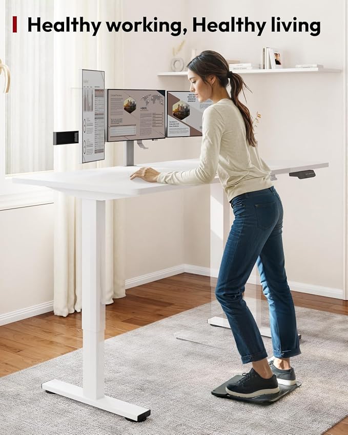 SANODESK Dual Motor Electric Standing Desk 63 x 28 Inches, Height Adjustable Sit Stand Desk with Large Splice Board for Home Office, Computer Workstation, Study & Gaming, White Frame/White Top