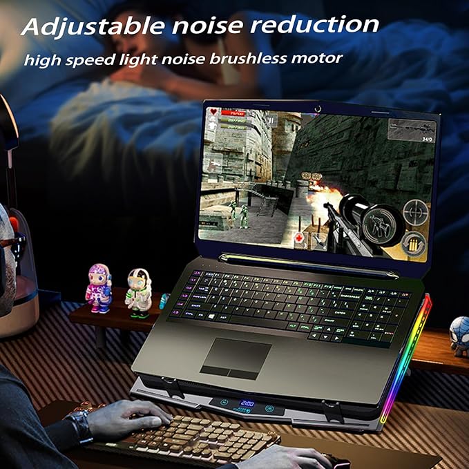 Cooling Pad for Acer Predator Helios Neo 16 Gaming Laptop, Cooler with Powerful Turbo Cooling Fan Can Fast Cooling CPU+GPU 40°C, Variable Speed,6 RGB Light Mode,Touch Control,LCD Screen