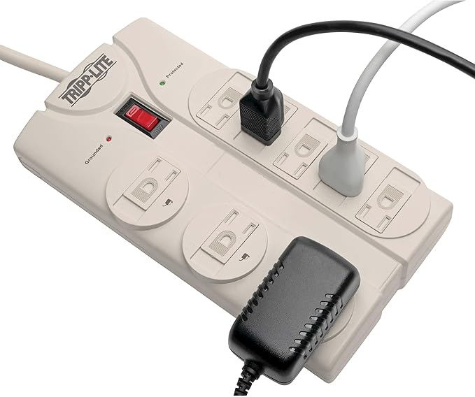 Eaton Tripp Lite Series TLP808 8 Outlet Surge Protector Power Strip with Flat Plug, 1440 Joule Rating, White, UL Listed & Certified, 8ft Extension Cord with Multiple Outlets for Home Office