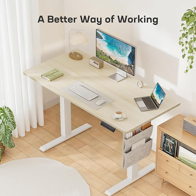 Marsail 48x24 Electric Standing Desk - Adjustable Height Computer Desk with Memory Presets, Storage Bag & Cable Management for Home Office & Gaming Workstations