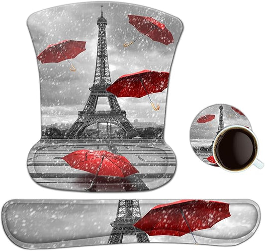 Keyboard Wrist Rest Mouse Pad Support, ToLuLu Gel Ergonomic Mouse Pads for Computer Laptop PC, Comfortable Durable Mousepad Keyboard Wrist Rests for Easy Typing Pain Relief, Eiffel Tower
