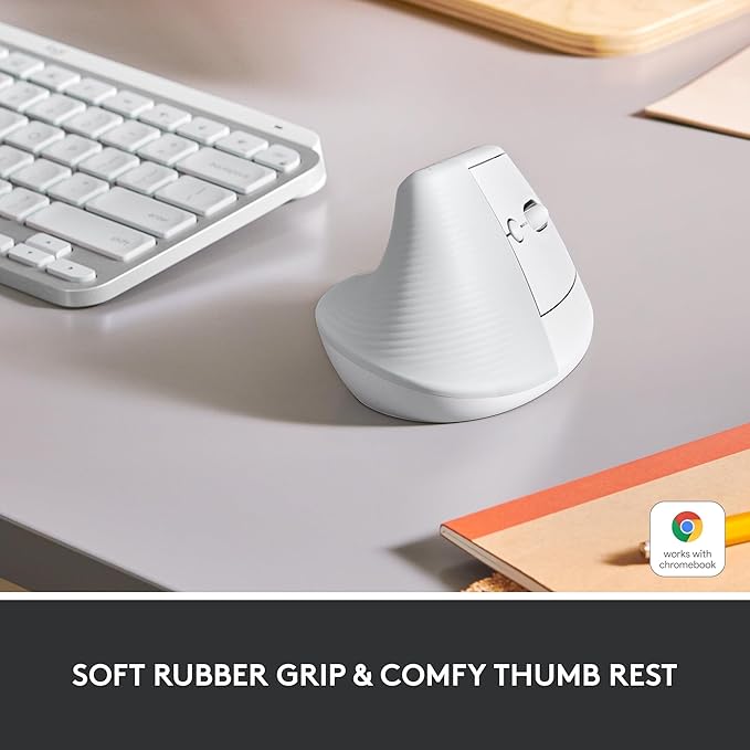 Logitech Lift Vertical Ergonomic Mouse, Wireless, Bluetooth or Logi Bolt USB Receiver, Quiet clicks, 4 Buttons, Compatible with Windows/macOS/iPadOS, Laptop, PC - Off White (Renewed)