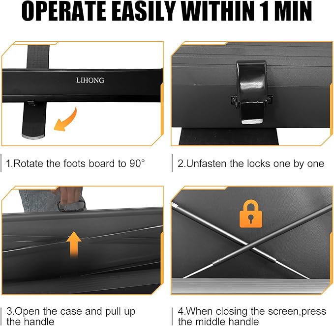 LIHONG Screen 100 inch 16:9 Portable Manual Pull Up Floor Rising Projector Screen Indoor & Outdoor HD Matte White for Long Standard Projection Fast Setup for Home Theater Movies,Classroom,Office