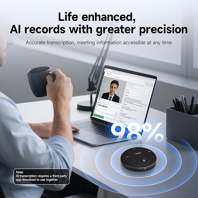 SVBONY Omni2 Conference Speaker and Microphone with 3A+AI Noise Reduction,4 Voice Enhancement Microphones for Clear Audio Output and Input, Portable Speakerphone, 8 Hours Battery Life for Home Office