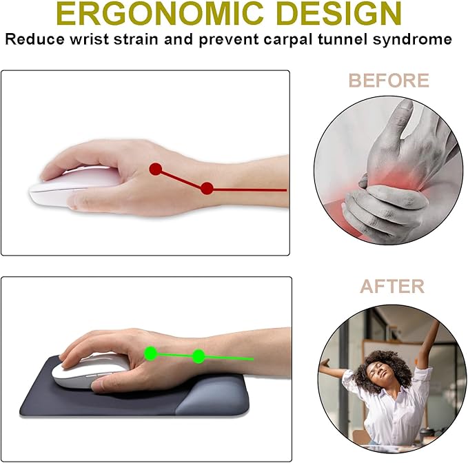 Gel Mouse Pad with Wrist Rest, Ergonomic Keyboard Wrist Rest and Wrist Rest for Computer Keyboard, Typing Pain Relief, Non-Slip Base Rectangular Memory Foam Mousepad for Gaming, Office, Onyx Black