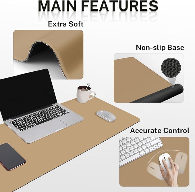 Britimes Brown Keyboard Mouse Pad Set Brown 4 in1 Large Mousepad+Keyboard Wrist Rest+Mouse Wrist Rest+Coaster Ergonomic Design for Home Office Computer 35.4x15.7Inches