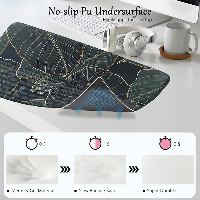 Keyboard Stand with Wrist Rest Green Leaves Keyboard Pad with Wrist Support Keyboard Wrist Rest for Computer Keyboard Stand for Desktop Ergonomic Keyboard Tilt Riser for Desk Office Home Gaming Room