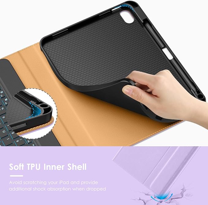 VIKESI Keyboard Case for iPad (A16,2025) 11th Generation/iPad 10th Generation Case (10.9" 2022),Premium Leather Smart Cover,Built-in Breathing Light,Function Row,Pencil Holder,Card Slots - Taro Purple