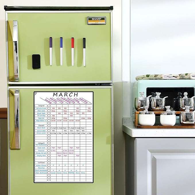 Multi-Use Magnetic to Do List White Board Chore Chart List for Refrigerator 17.3x11'' Goal Task Habit Tracker Monthly Weekly Homework Child Calendar Family Grocery Fridge Dry Erase Board