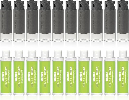 Scosche SCOCLNR 2-in-1 Streak-Free Screen Cleaning Kit, Refillable Electronic Screen Cleaner Spray and Wipe for TV, Computer, Phone, iPhone, iPad, Laptop, MacBook, Car Touchscreen, 10 Pack