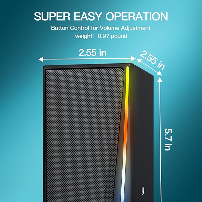 Computer Speakers, Desktop Speakers with Various Colorful LED, Gaming Speakers with Volume Control,for PC, AC Adapter Powered and 3.5mm AUX-in Computer Speakers