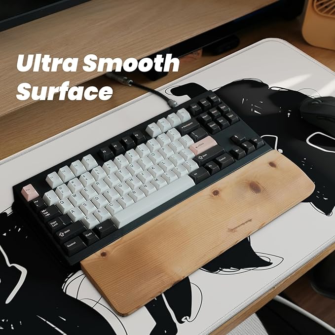 Funny Cute Cat Gaming Mouse Pad with Non-Slip Rubber Base, Large Anime Mousepad with Stitched Edges, Long Keyboard Mat for Home and Office, 31.5 x 11.8 inches (Funny Black Cat)