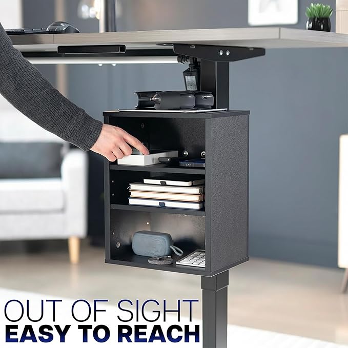 VIVO Clamp-on Under Desk Shelving Unit, Office Accessory Holder for Supplies, Gaming Devices, and More, Multi-Level Storage Shelves, Workstation Organizer, Black, DESK-SHELF3CL