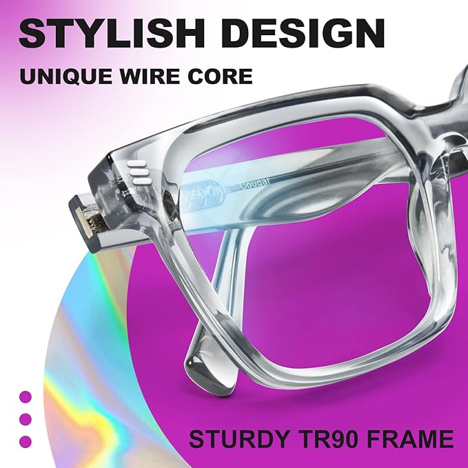 VISOONE Rectangle TR90 Blue Light Blocking Glasses Computer Eyewear with Preppy Look for Women and Men Cougar