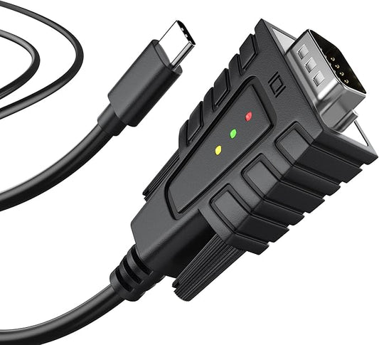 DriverGenius SerialEdgeX | USB-C to Serial RS232 DB9 Adapter Cable with 3 x LED Indicators - Prolific PL2303GC - Compatible with Windows 11, macOS 15, Linux (USB232A-B-C, 3ft/1m)