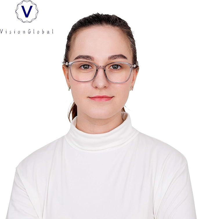 VisionGlobal Blue Light Blocking Glasses for Women Men, Stylish Square Frame(Clear Gray,No Magnification)
