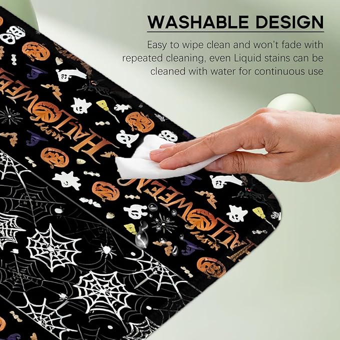 Halloween Themed Mouse Pad, Skeleton Ghost Pumpkin Head Pattern Large Gaming Desk Mat with Sewn Edges, Micro-Woven Fabric for Office and Home, 31.5x11.8in