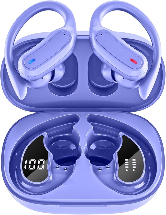 Wireless Earbuds, Bluetooth 5.4 Headphones, True Wireless Stereo Sound Earphones with Noise Cancelling Mic, Fast Charging, IPX7 Waterproof, Comfort Fit Ear Buds for Sports/Workouts/Travel (Purple)