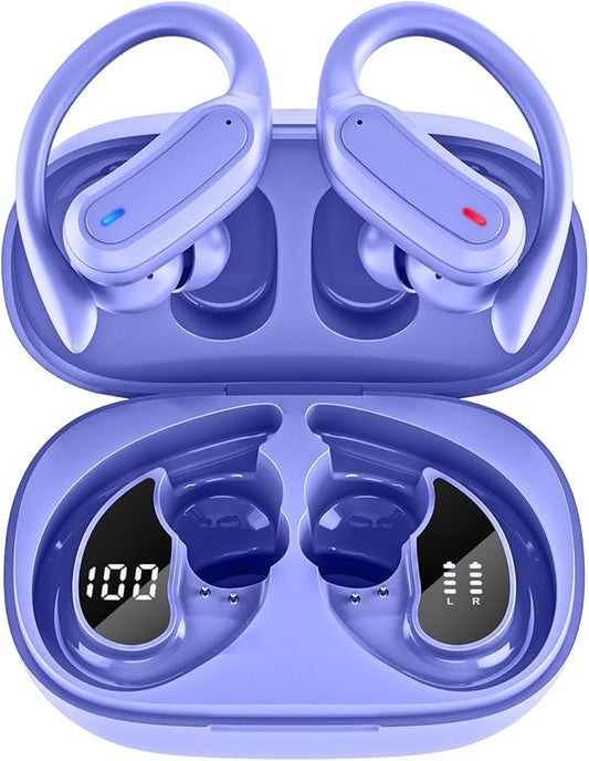 Wireless Earbuds, Bluetooth 5.4 Headphones, True Wireless Stereo Sound Earphones with Noise Cancelling Mic, Fast Charging, IPX7 Waterproof, Comfort Fit Ear Buds for Sports/Workouts/Travel (Purple)