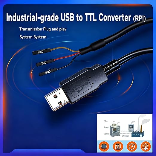 6 Feet USB to TTL-232R-RPI 3.3V Adapter Cable, FT232 USB to TTL Serial UART Cable, TX RX Signal 3 Pin 3v3 Level Signal 2.54mm Dupont Female Header Windows Linux MAC OS