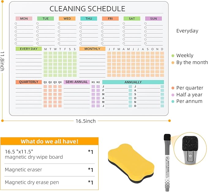 Cleaning Schedules and Checklists Dry Erase Magnetic Cleaning Chores Planner Whiteboard for Refrigerator-Daily Weekly and Monthly Checklist Planner and Household Chore