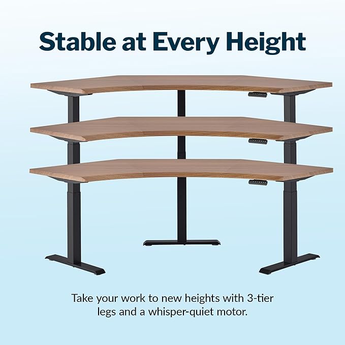 Vari Command Center Electric Standing Desk – 120° Curved Sit-Stand Gaming Desk Corner Workstation for Triple Monitors + Sloped Front Edge, 4 Height Settings, 200 lb Capacity (Walnut Top/Black Legs)
