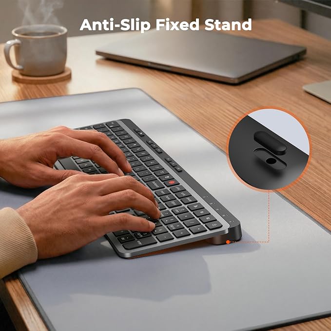 MEETION New Wireless Bluetooth Keyboard and Mouse, Dual Bluetooth and USB Full Size Rechargeable Keyboard with 4 DPI Ergonomic Mouse for Laptop/PC/Computer/iPad, Mac/Windows, C9990 Black Gray
