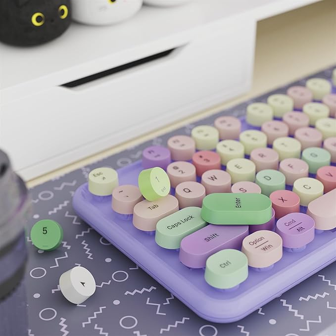 x UBOTIE Colorful Wireless Keyboard and Mouse Combo, Full-Sized Office Keyboard with Typewriter Flexible Keys, 2.4GHz Dropout-Free Connection, Optical Mouse for PC Laptop(Purple Colorful)