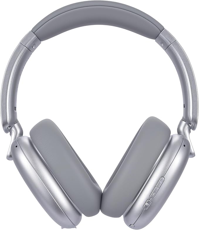 RORSOU C6 Active Noise Cancelling Headphones, Wireless Over Ear Bluetooth Headphones, 60H Playtime, Lightweight Folding Deep Bass Comfort Fit Ear Cups Headset with Mic for iPad/Travel/PC/Home Silver