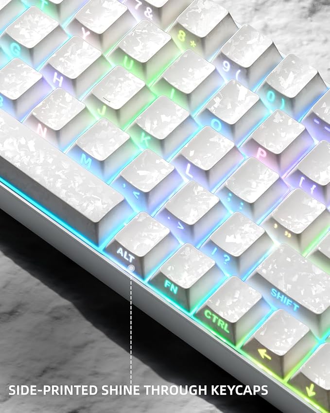 XVX White Shine Through Keycaps, Forged Carbon-Look Cherry Profile Keycap Set, 140-Key Keyboard Keycaps Fit for ANSI Layout MX Switches Mechanical Keyboard