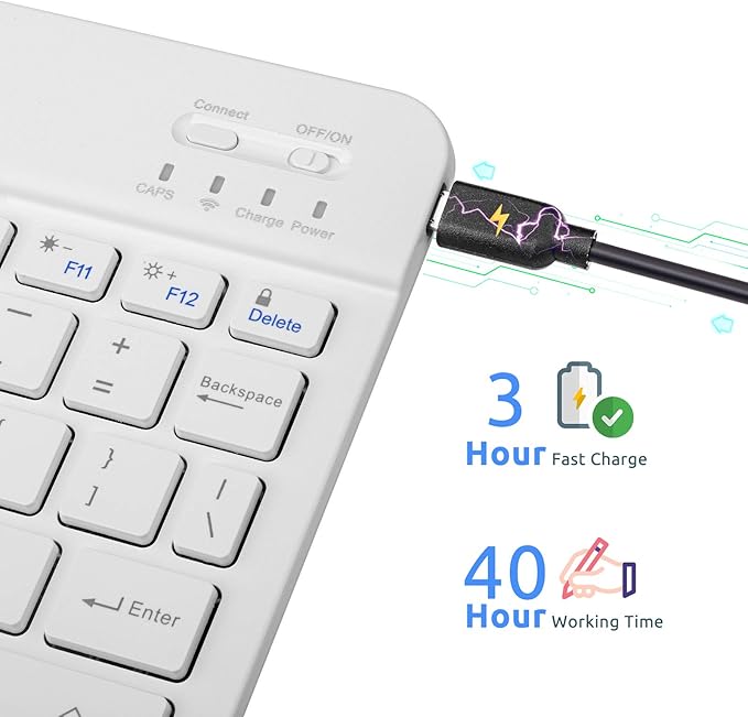 Amazon Fire HD 10/11/8 Wireless Keyboard,Universal Slim Portable Bluetooth Keyboard Compatible with Amazon Fire HD 10/11/8 with Built in Rechargeable Battery (10 Inch White)