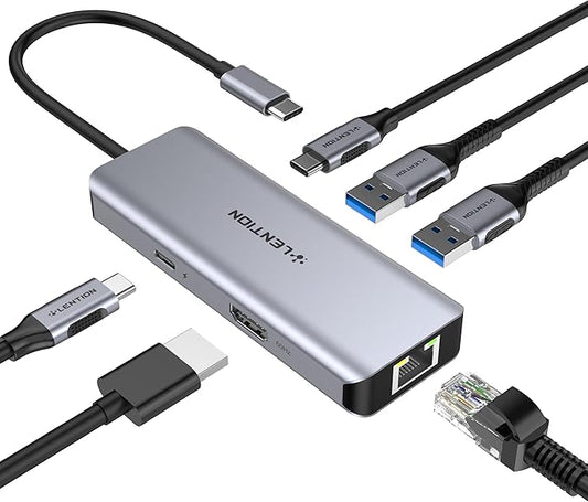 LENTION 6-in-1 USB C Hub with Gigabit Ethernet, 4K@60Hz HDMI, 100W PD Fast Charging, 3X USB 3.0 Docking Station for MacBook Pro/Air/Neo, Dell XPS, HP and More, Aluminum USB-C Adapter (C26, Space Gray)
