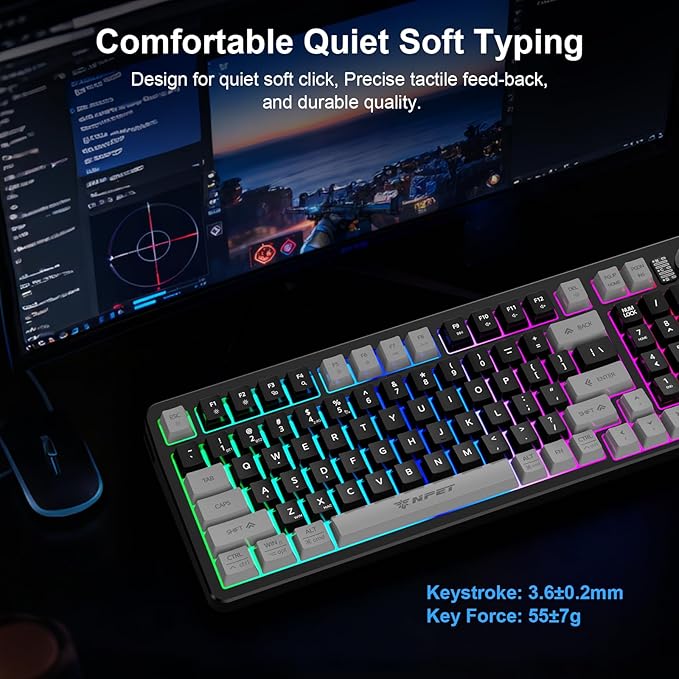 NPET Gaming Keyboard and Mouse Wireless with Tri-Mode, 98 Keys RGB Keyboard with Knob and Gaming Mouse, 12 Multimedia Keys for Wins, PC, Computer, Ideal for Gamer