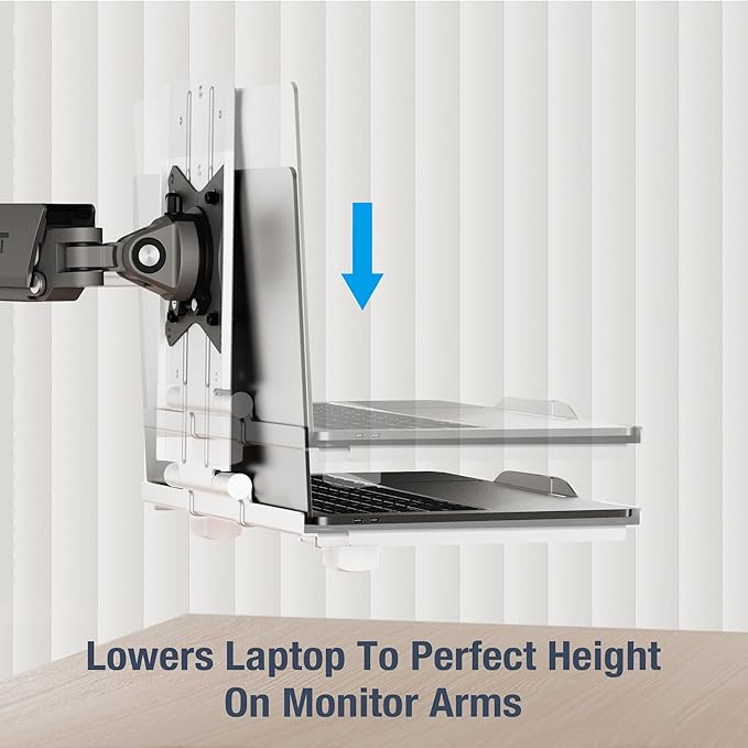 AVLT Adjustable Laptop Tray with Support for 120mm Fan Compatible with VESA 75x75 Monitor Arm - Fits Up to 17 Inch Laptop - White (Fan Not Included)
